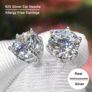 1pair Women's 925 Sterling Silver Stud Earrings Sparkling 5mm/0.5ct 5A Zircon